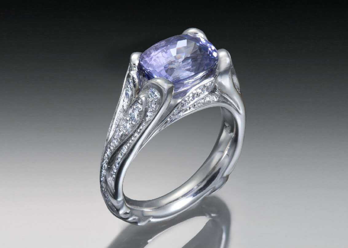 Purple Sapphire & Diamond Palladium Ring