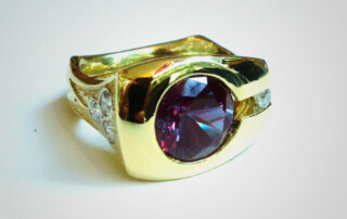Synthetic Alexandrite Ring With Diamonds In 18K Yellow Gold
