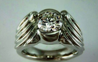 Carved White Gold Winged Engagement Ring Setting With Diamond