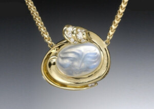 Carved Moonstone Diamond Crest Necklace