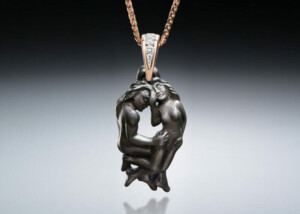 Blackened Steel &Amp;Amp; Rose Gold Couple Pendant With Diamonds
