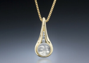 Carved Moonstone Diamond Teardrop Pendant