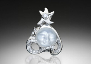 Carved Moonstone Diamond Wave Pendant