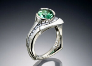 Green Tourmaline &Amp;Amp; Diamond Ring In White Gold