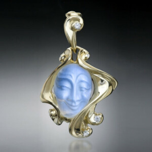 Wavy Moonstone Pendant 21 Wavy Moonstone Pendant In 18K Yellow Gold With Diamonds