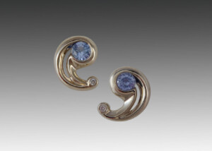 Tanzanite Diamond White Gold Swirl Earrings