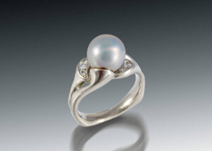 White Pearl Diamond Ring