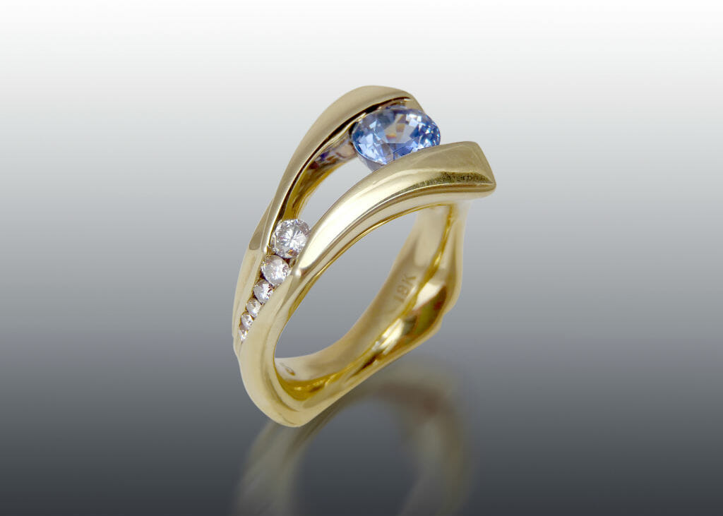 Suspended Sapphire And Diamond Ring 18K
