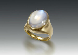 Moonstone Cabochon 18K Gold Bezel Ring