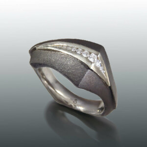Blackened Steel Split Diamond Channel Ring 7 Steel White Gold Diamond Ring