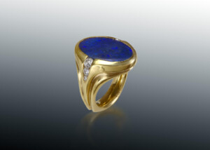 Black Opal Cabochon Diamond 18K Ring