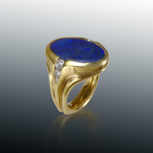 Black Opal Cabochon Diamond 18K Ring