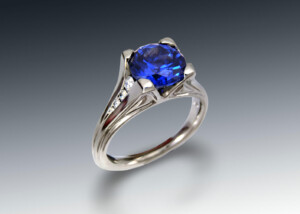 Synthetic Sapphire And Diamond Engagement Ring