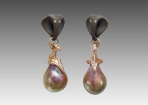 Elephant Earrings Copper Baroque Pearls