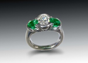 Diamond Emerald Platinum Engagement Ring
