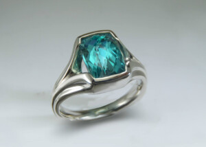 Aqua Tourmaline Palladium Ring