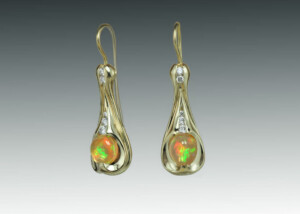 Fire Opal Diamond 18K Dangle Earrings