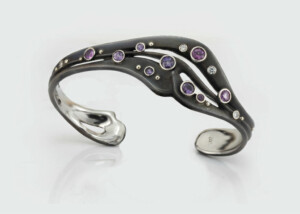 Blackened Steel Purple Sapphire Cuff Bracelet