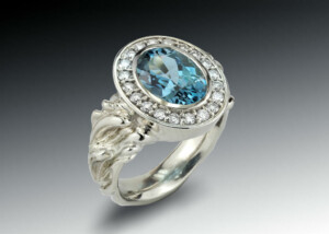 Aquamarine Diamond Halo Ring