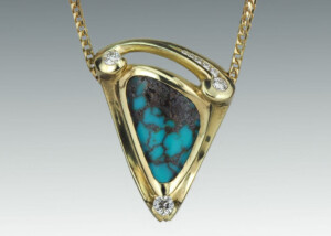 Triangular Turqoise Diamond 18K Pendant