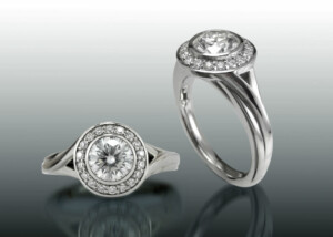 Diamond Halo Bezel Twist Shank Ring