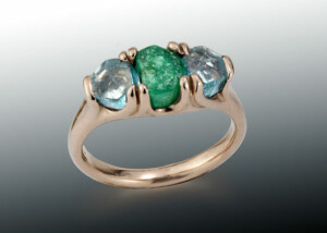 Emerald Aqua Crystal Rose Gold Ring