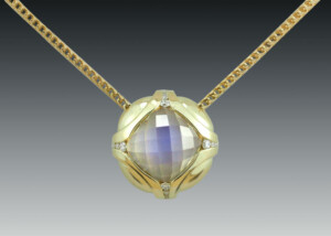 Faceted Moonstone Diamond 18K Necklace
