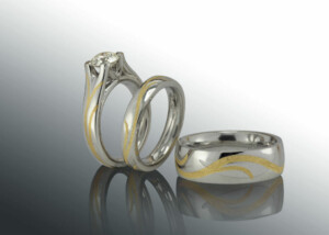 Inlaid Diamond Engagement Ring And Wedding Bands Set