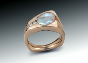 Pearl And Diamond Rose Gold Wedge Ring