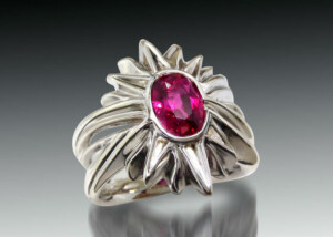 Ruby And White Gold Starburst Ring