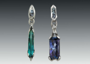 Long Drop Tourmaline And Tanzanite Earrings