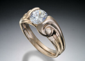 Red Gold Swirl Diamond Solitaire Engagement Ring