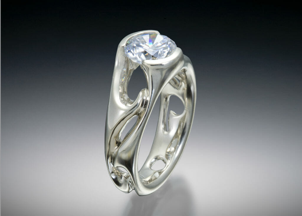 Solitaire Wave Diamond Engagement Ring