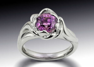 Magenta Sapphire Platinum Petal Ring