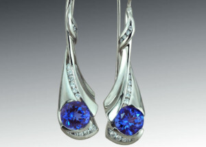 Long Tanzanite Diamond Palladium Earring