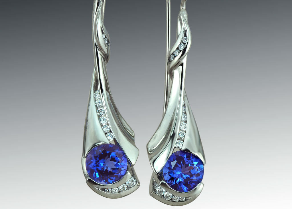Long Tanzanite Diamond Palladium Earring