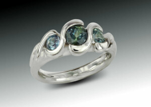 Alexandrite And Tourmaline Three Stone Wave Ring