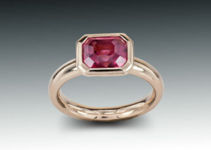 Emerald Cut Pink Tourmaline And Rose Gold Ring