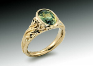 Green Sapphire Scrolled Ring