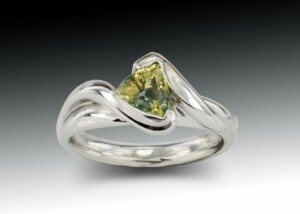 Green Sapphire Trillion Swirl Ring