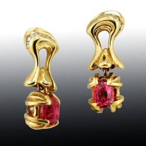 Red Spinel Diamond 18K Dangle Earrings
