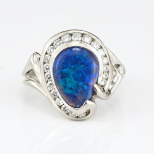 Lightning Ridge Black Opal Platinum And Diamond Ring