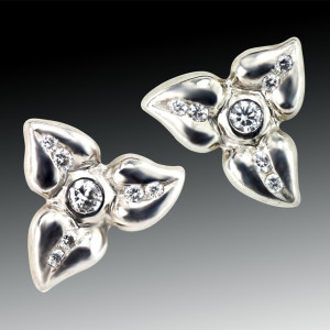 Tri Petal Palladium Diamond Earrings 3 Tri Petal Palladium Diamond Earrings