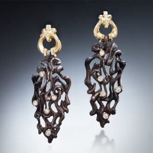 Steel 18K Diamond Long Earrings