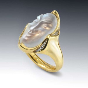 Amused Carved Moonstone Oval Face Ring 17 Amused Carved Moonstone Oval Face Ring