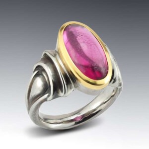 Pink Tourmaline Cabochon Steel Ring 12 Pink Tourmaline Cabochon Steel Ring