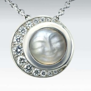 Palladium Diamond Crescent Carved Moonstone Pendant 15 Palladium Diamond Crescent Carved Moonstone Pendant
