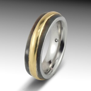 Steel And 18K Yellow Gold Stripe Band 8 Steel And 18K Yellow Gold Stripe Band