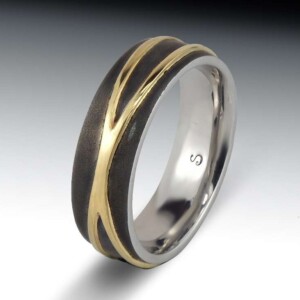 Steel And Yellow Gold Crossed Lines Band 9 Steel And Yellow Gold Crossed Lines Band