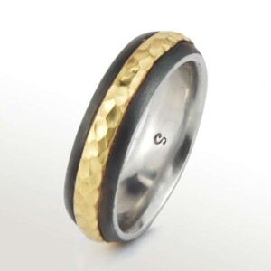 Steel And Yellow Gold Hammered Band 10 Steel And Yellow Gold Hammered Band
